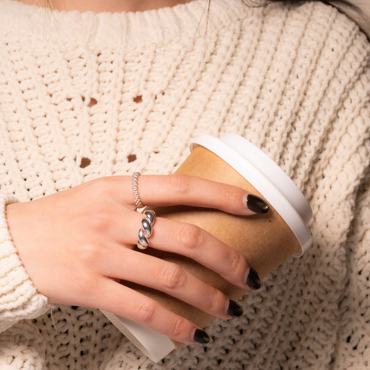 Minimal Beaded Open Ring in Sterling Silver