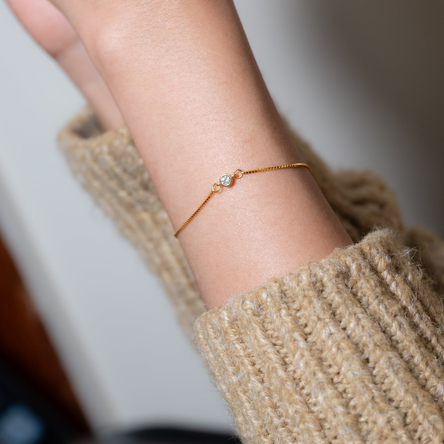 Single Diamond Gold-Plated Sterling Silver Bracelet