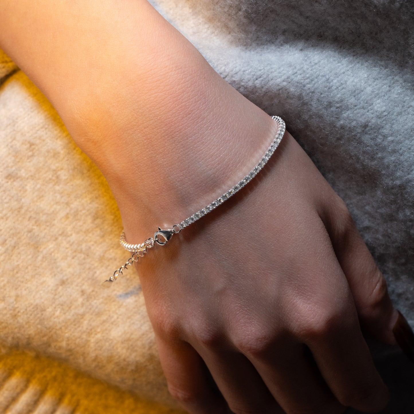 Sterling Silver Diamond-Studded Tennis Bracelet (2.0 mm)