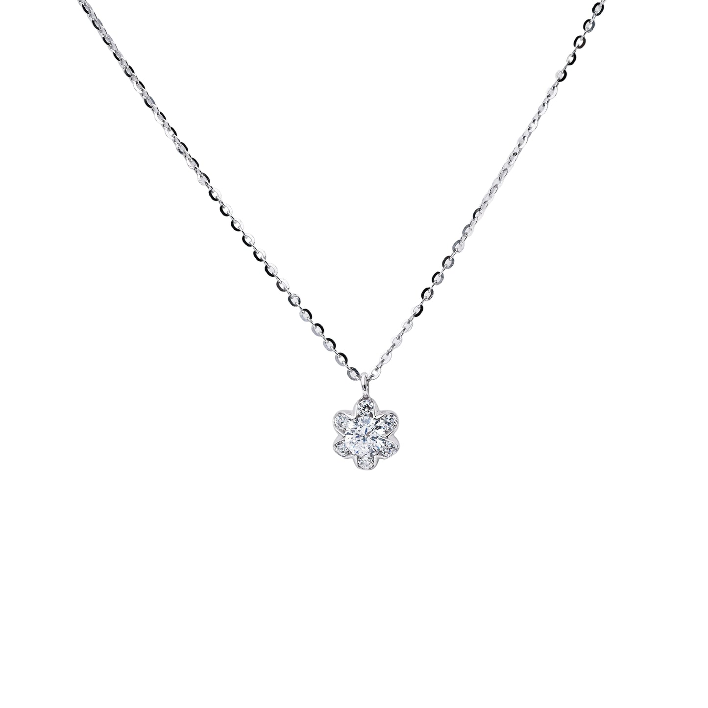 Sparkling Silver Floral Pendant Necklace