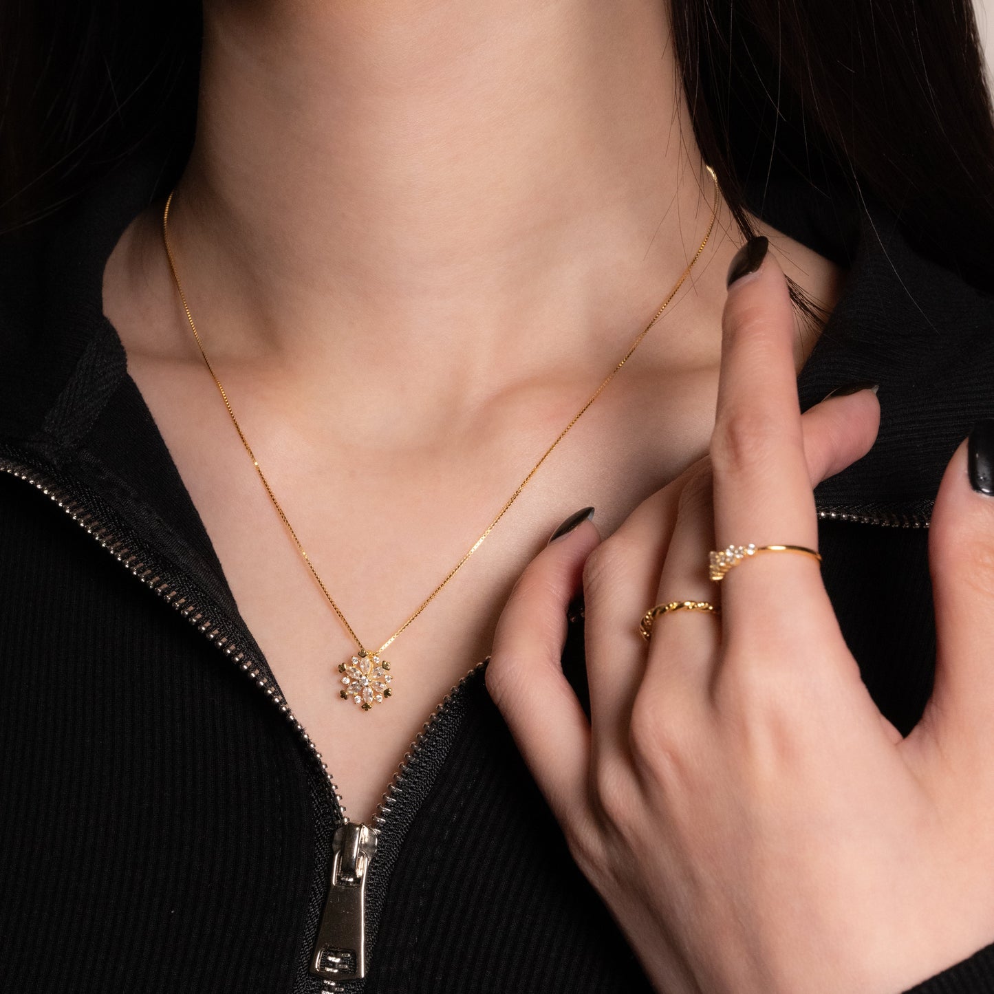 Snowflake-Plated Gold Sterling Silver Necklace