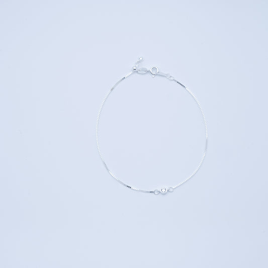 Single Diamond Sterling Silver Bracelet