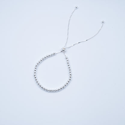 Adjustable Silver Beaded Bracelet for Women - Minimalist Dainty Stackable Jewelry