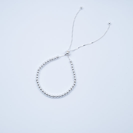 Adjustable Silver Beaded Bracelet for Women - Minimalist Dainty Stackable Jewelry