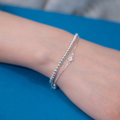 Adjustable Silver Beaded Bracelet for Women - Minimalist Dainty Stackable Jewelry