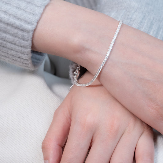 Sterling Silver Diamond-Studded Tennis Bracelet (2.0 mm)